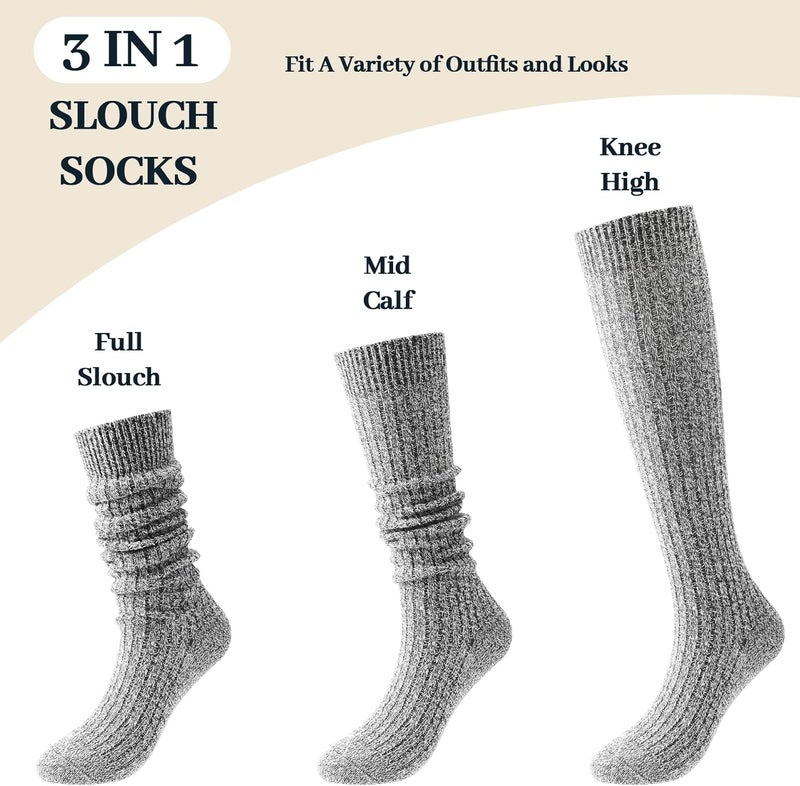 Pleneal 3 Pairs Slouch Scrunch Socks for Women, Long Slouchy Scrunchy Socks, Chunky Knee High Boot Sock - Image 2